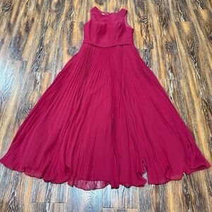 Azazie Lindie Burgundy A-Line Scoop Pleated Chiffon Dress Women's S‎ 4 / 6